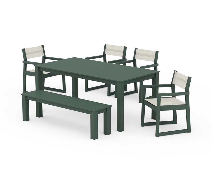 POLYWOOD® EDGE Sling Arm Chair 6-Piece Parsons Dining Set with Bench