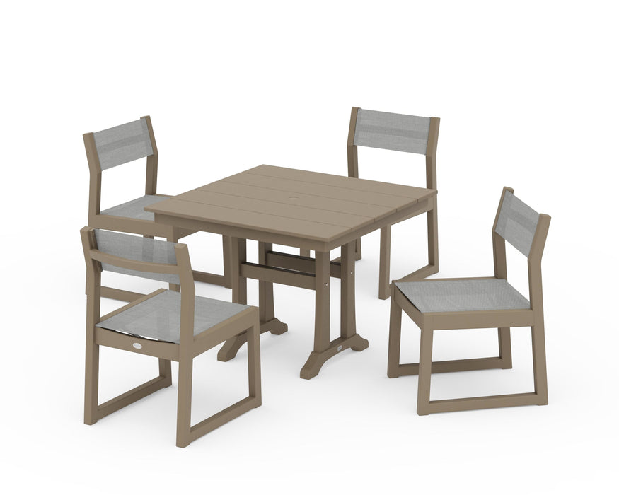 POLYWOOD® EDGE Sling 5-Piece Farmhouse Trestle Side Chair Dining Set