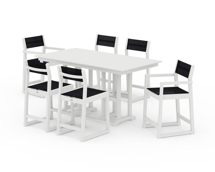 POLYWOOD® EDGE Sling 7-Piece Farmhouse Counter Set with Trestle Legs