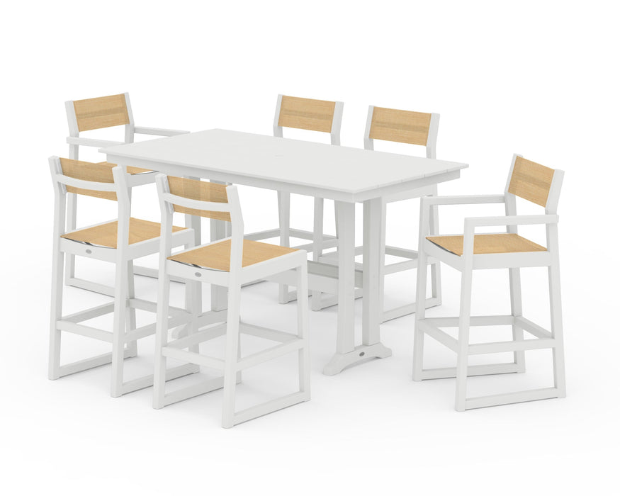 POLYWOOD® EDGE Sling 7-Piece Farmhouse Bar Set with Trestle Legs