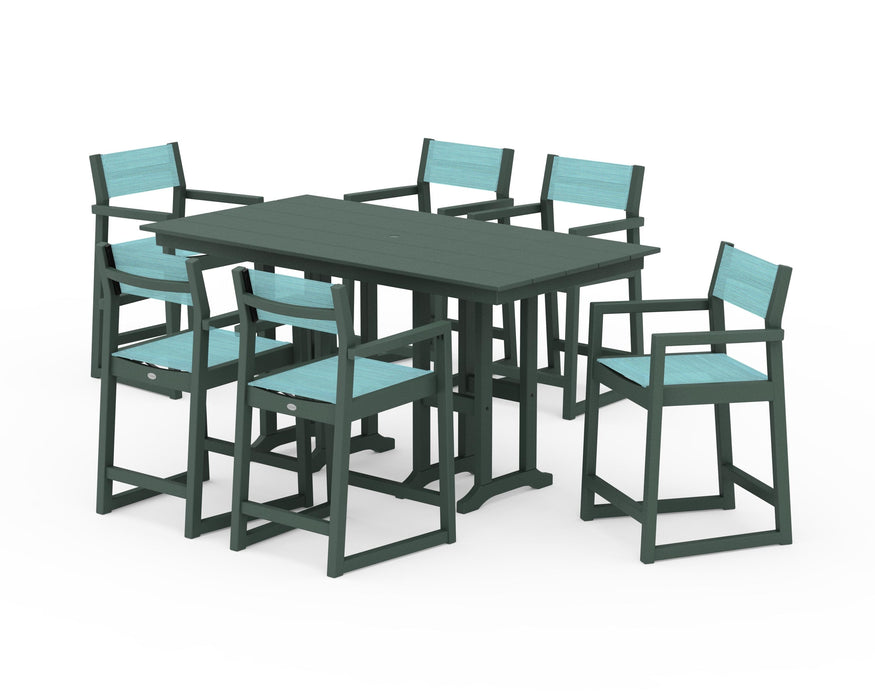 POLYWOOD® EDGE Sling Arm Chair 7-Piece Farmhouse Counter Set