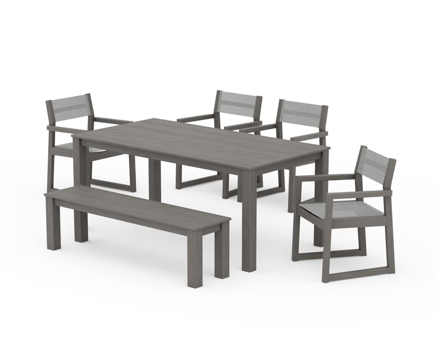 POLYWOOD® EDGE Sling Arm Chair 6-Piece Parsons Dining Set with Bench