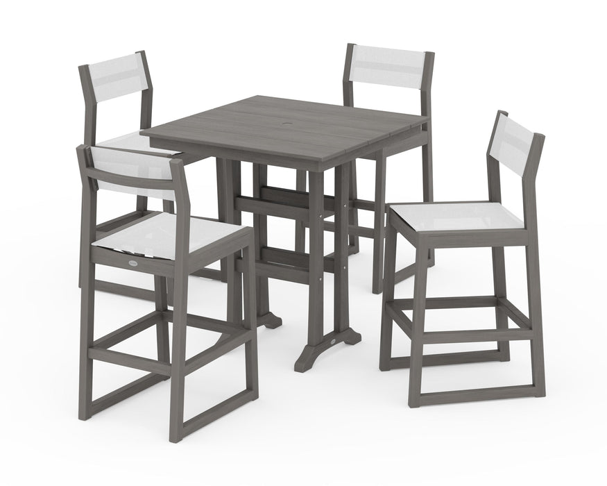 POLYWOOD® EDGE Sling Arm Chair 5-Piece Farmhouse Bar Set with Trestle Legs