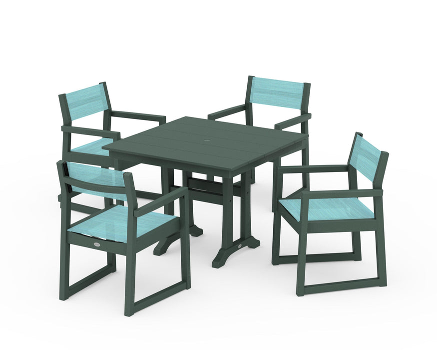 POLYWOOD® EDGE Sling 5-Piece Farmhouse Dining Set with Trestle Legs
