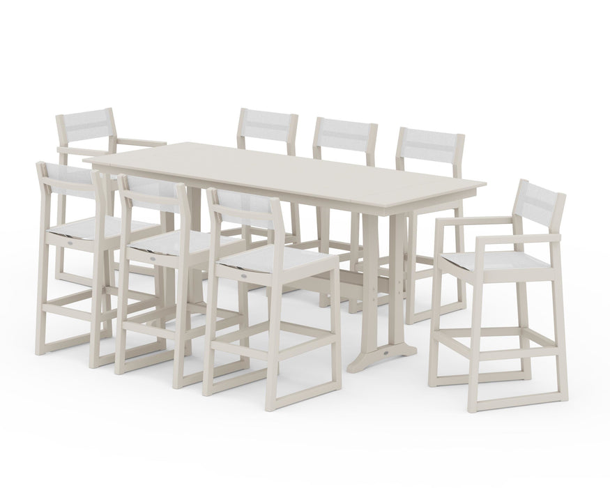 POLYWOOD® EDGE Sling 9-Piece Farmhouse Bar Set with Trestle Legs