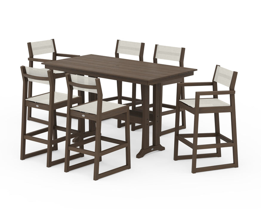 POLYWOOD® EDGE Sling 7-Piece Farmhouse Bar Set with Trestle Legs