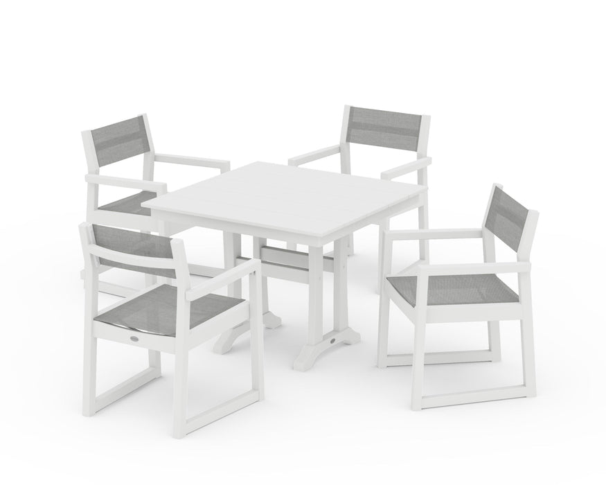 POLYWOOD® EDGE Sling 5-Piece Farmhouse Dining Set with Trestle Legs