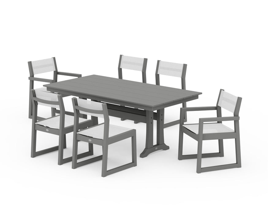 POLYWOOD® EDGE Sling 7-Piece Farmhouse Trestle Dining Set