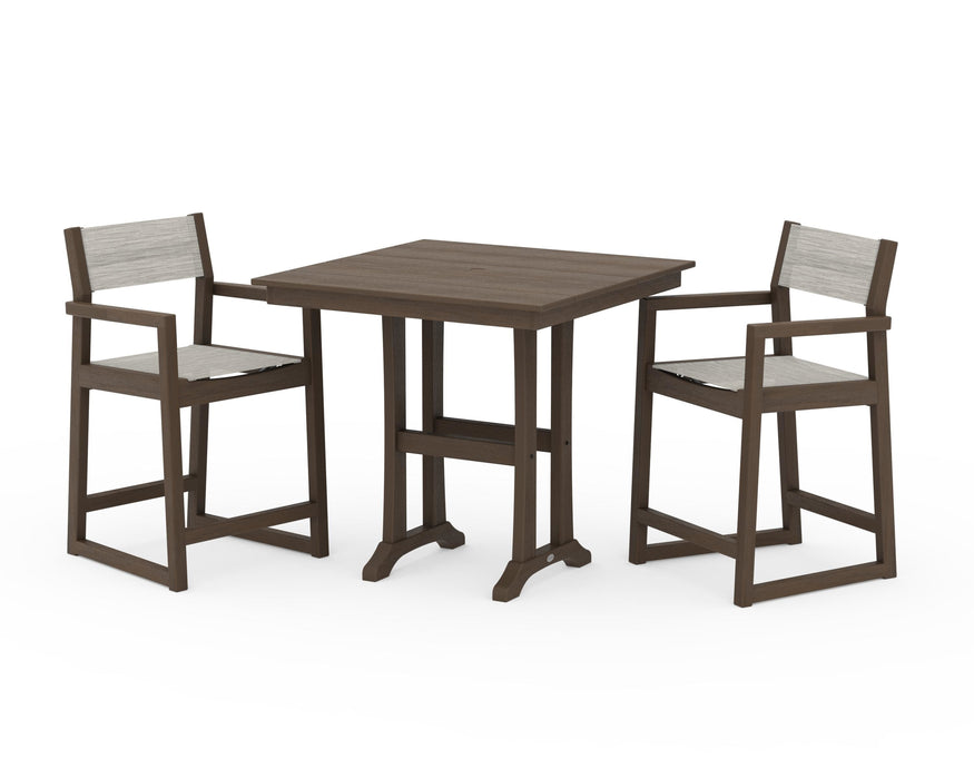 POLYWOOD® EDGE Sling Arm Chair 3-Piece Farmhouse Counter Set with Trestle Legs