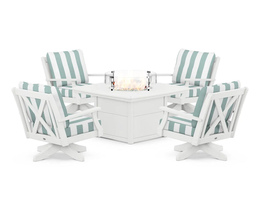 POLYWOOD Braxton 5-Piece Deep Seating Swivel Conversation Set with Fire Pit Table
