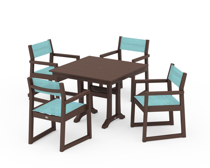 POLYWOOD® EDGE Sling 5-Piece Farmhouse Dining Set with Trestle Legs