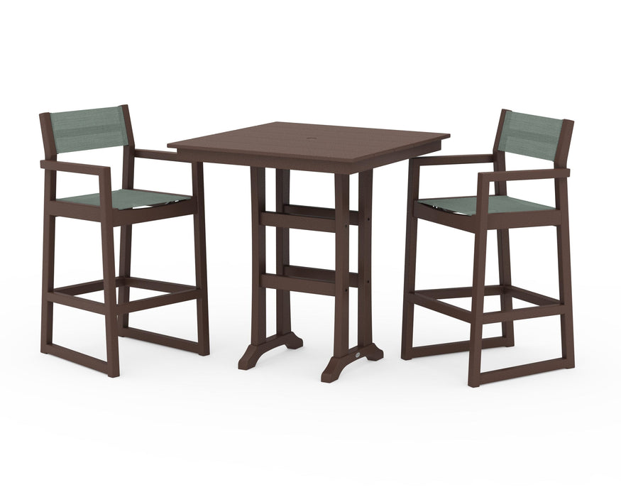 POLYWOOD® EDGE Sling Arm Chair 3-Piece Farmhouse Bar Set with Trestle Legs