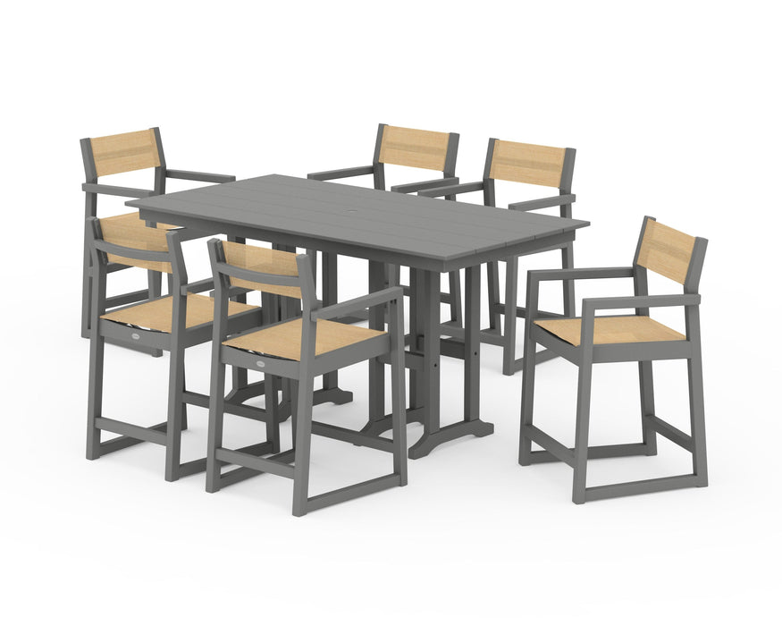 POLYWOOD® EDGE Sling Arm Chair 7-Piece Farmhouse Counter Set