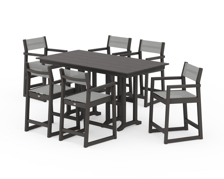 POLYWOOD® EDGE Sling Arm Chair 7-Piece Farmhouse Counter Set