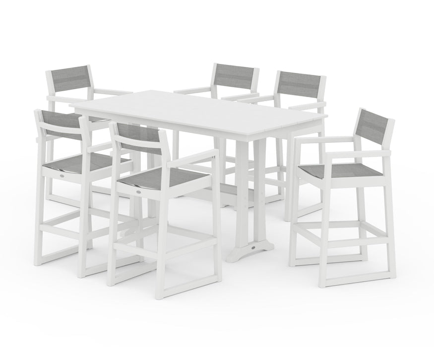 POLYWOOD® EDGE Sling Arm Chair 7-Piece Farmhouse Bar Set with Trestle Legs