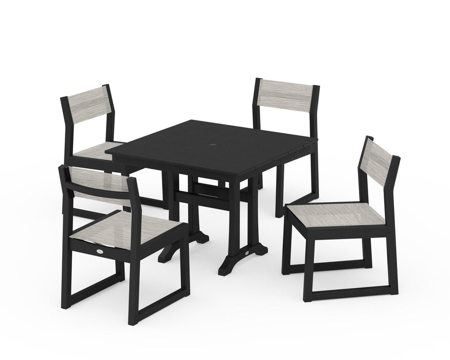 POLYWOOD® EDGE Sling 5-Piece Farmhouse Trestle Side Chair Dining Set