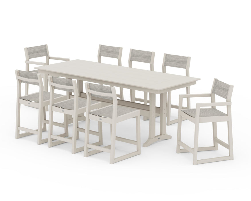 POLYWOOD® EDGE Sling 9-Piece Farmhouse Counter Set with Trestle Legs