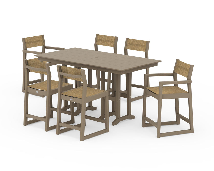 POLYWOOD® EDGE Sling 7-Piece Farmhouse Counter Set with Trestle Legs