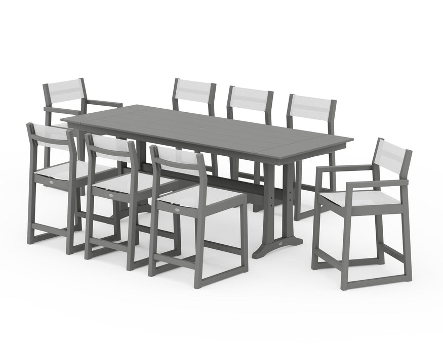 POLYWOOD® EDGE Sling 9-Piece Farmhouse Counter Set with Trestle Legs