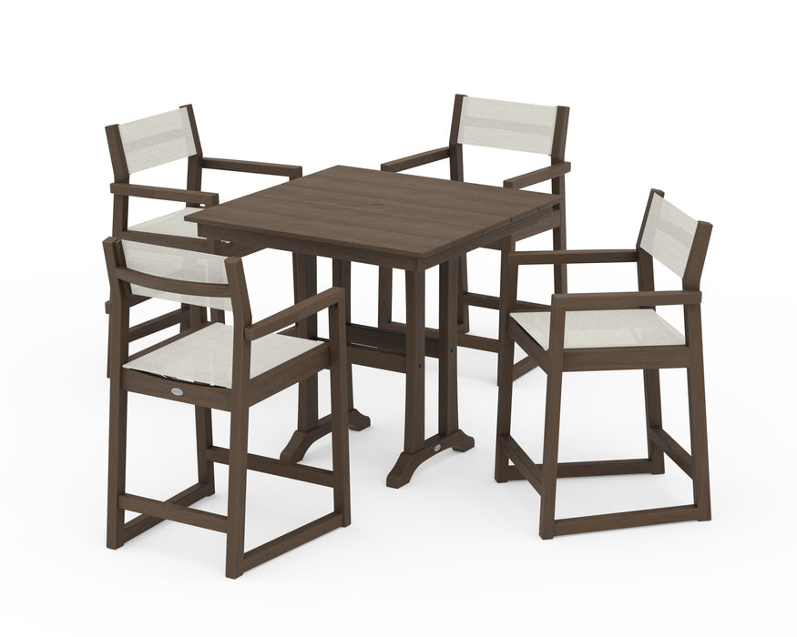 POLYWOOD® EDGE Sling Arm Chair 5-Piece Farmhouse Counter Set with Trestle Legs