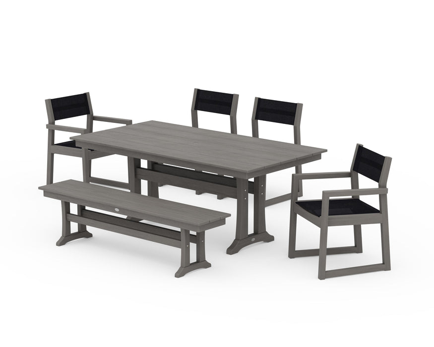 POLYWOOD® EDGE Sling 6-Piece Farmhouse Dining Set With Trestle Legs