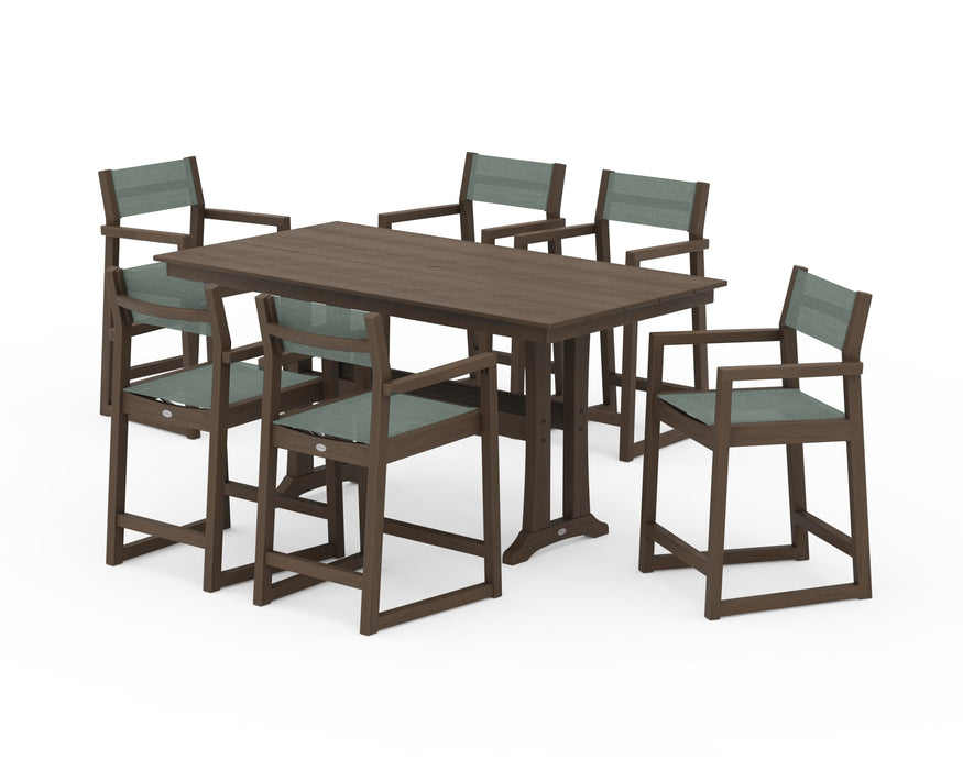 POLYWOOD® EDGE Sling Arm Chair 7-Piece Farmhouse Counter Set with Trestle Legs