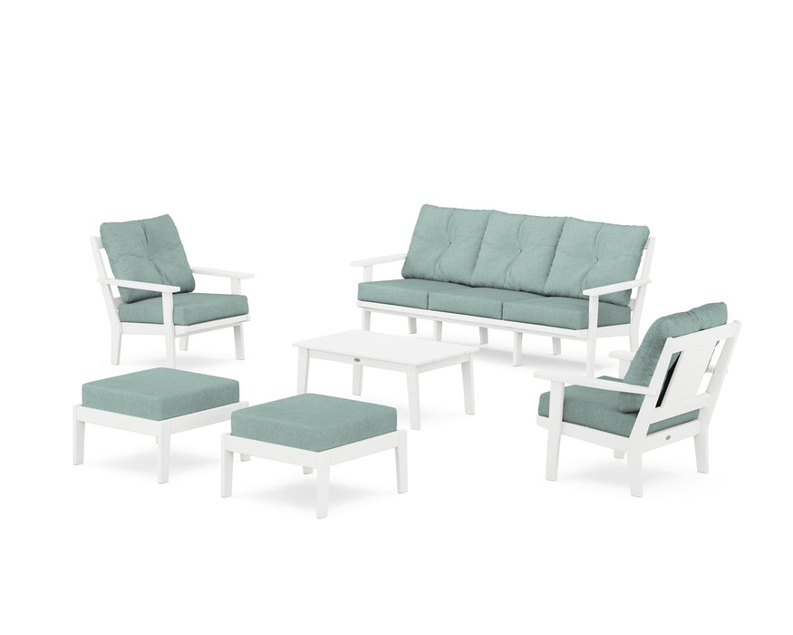 POLYWOOD Prairie 6-Piece Lounge Sofa Set in White / Glacier Spa