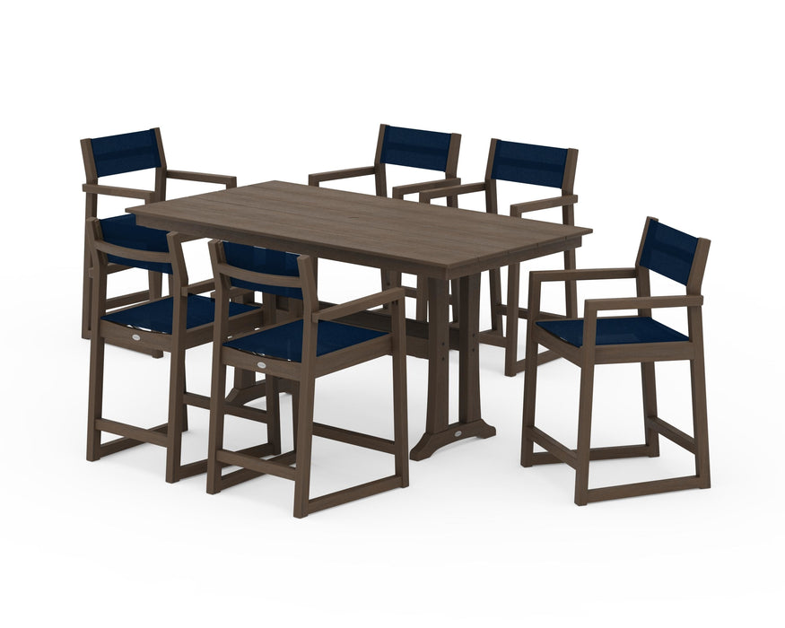 POLYWOOD® EDGE Sling Arm Chair 7-Piece Farmhouse Counter Set with Trestle Legs