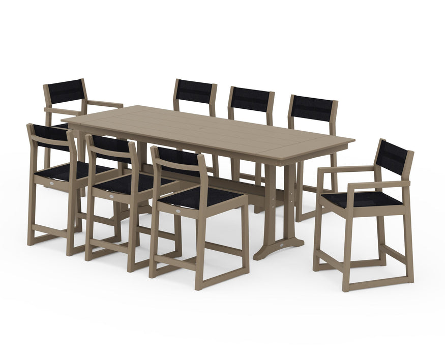 POLYWOOD® EDGE Sling 9-Piece Farmhouse Counter Set with Trestle Legs