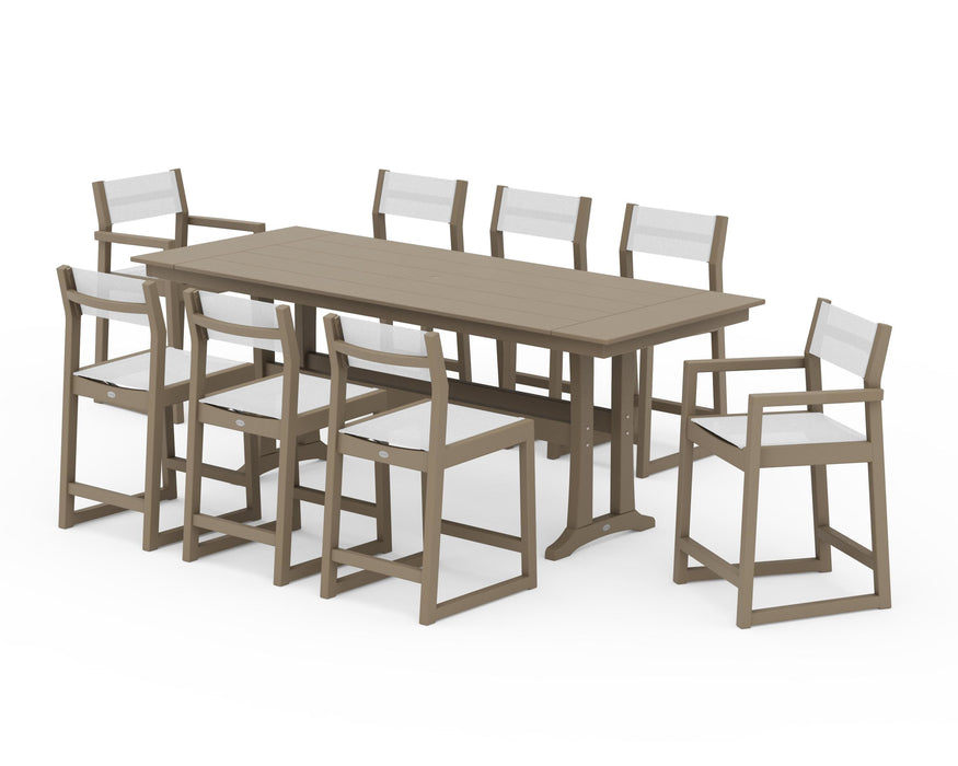 POLYWOOD® EDGE Sling 9-Piece Farmhouse Counter Set with Trestle Legs