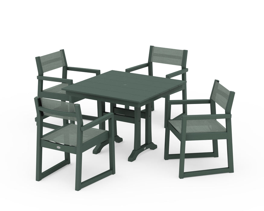 POLYWOOD® EDGE Sling 5-Piece Farmhouse Dining Set with Trestle Legs