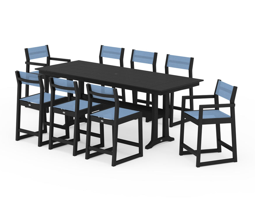 POLYWOOD® EDGE Sling 9-Piece Farmhouse Counter Set with Trestle Legs