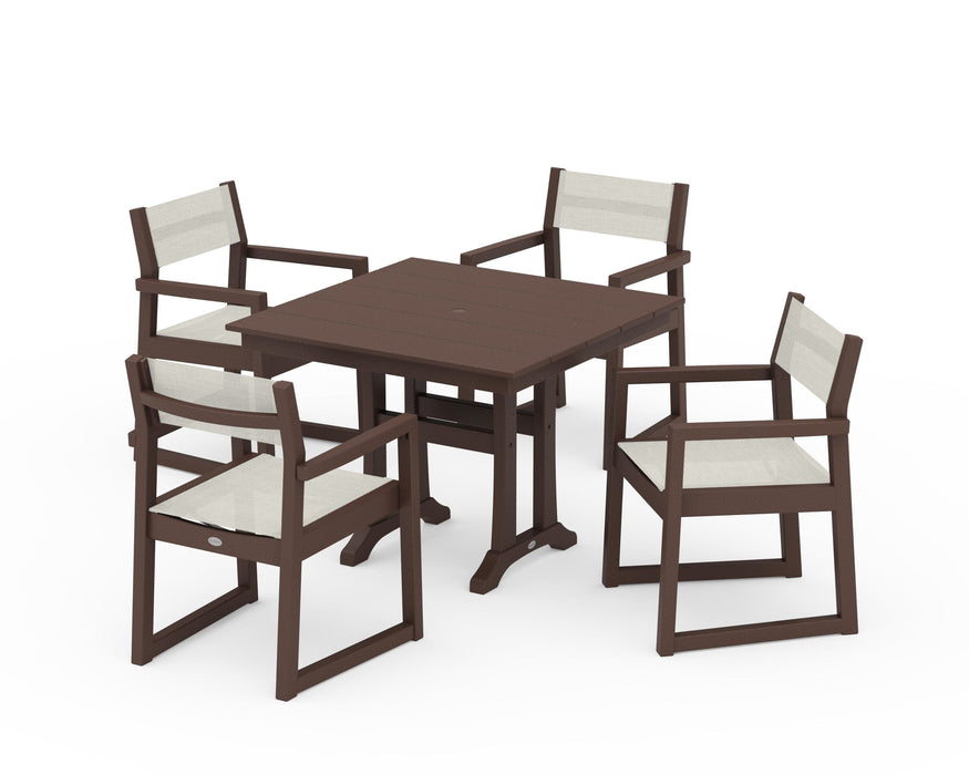 POLYWOOD® EDGE Sling 5-Piece Farmhouse Dining Set with Trestle Legs