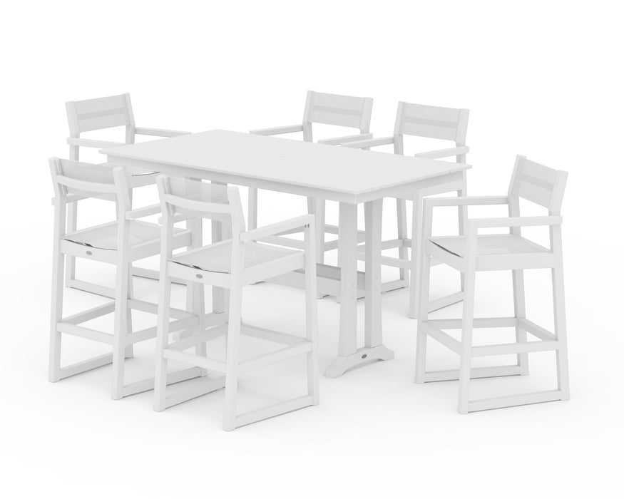 POLYWOOD® EDGE Sling Arm Chair 7-Piece Farmhouse Bar Set with Trestle Legs