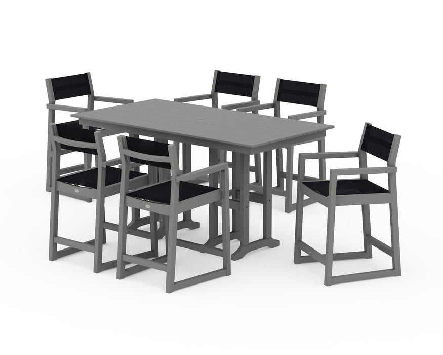 POLYWOOD® EDGE Sling Arm Chair 7-Piece Farmhouse Counter Set