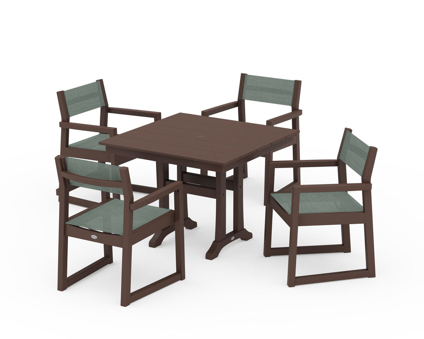 POLYWOOD® EDGE Sling 5-Piece Farmhouse Dining Set with Trestle Legs