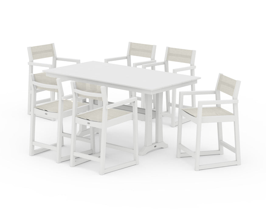 POLYWOOD® EDGE Sling Arm Chair 7-Piece Farmhouse Counter Set with Trestle Legs