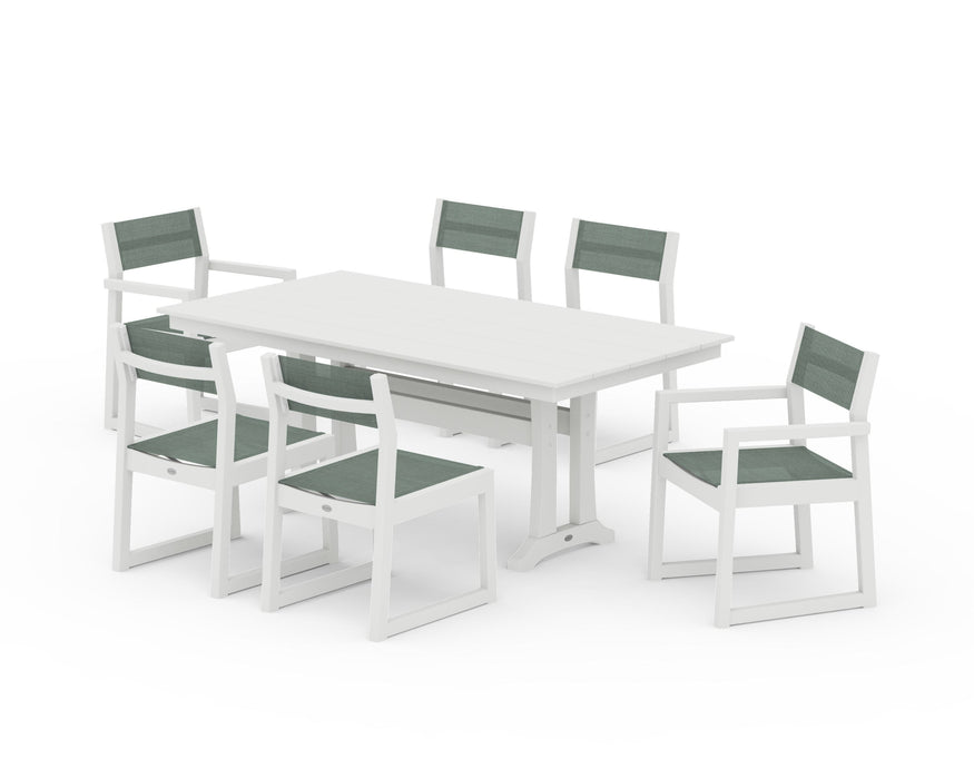 POLYWOOD® EDGE Sling 7-Piece Farmhouse Trestle Dining Set