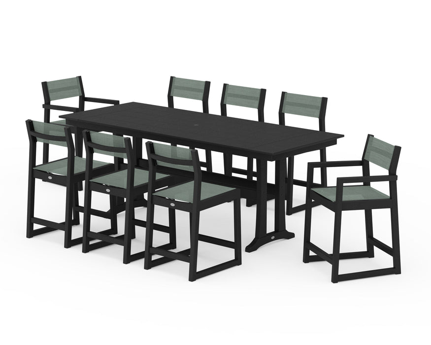 POLYWOOD® EDGE Sling 9-Piece Farmhouse Counter Set with Trestle Legs