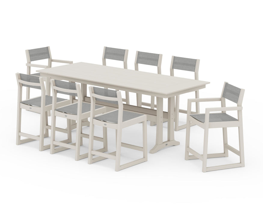 POLYWOOD® EDGE Sling 9-Piece Farmhouse Counter Set with Trestle Legs