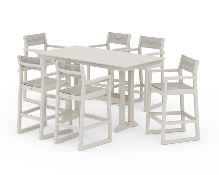 POLYWOOD® EDGE Sling Arm Chair 7-Piece Farmhouse Bar Set with Trestle Legs