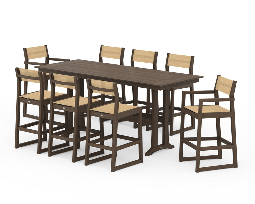 POLYWOOD® EDGE Sling 9-Piece Farmhouse Bar Set with Trestle Legs