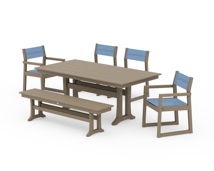 POLYWOOD® EDGE Sling 6-Piece Farmhouse Dining Set With Trestle Legs