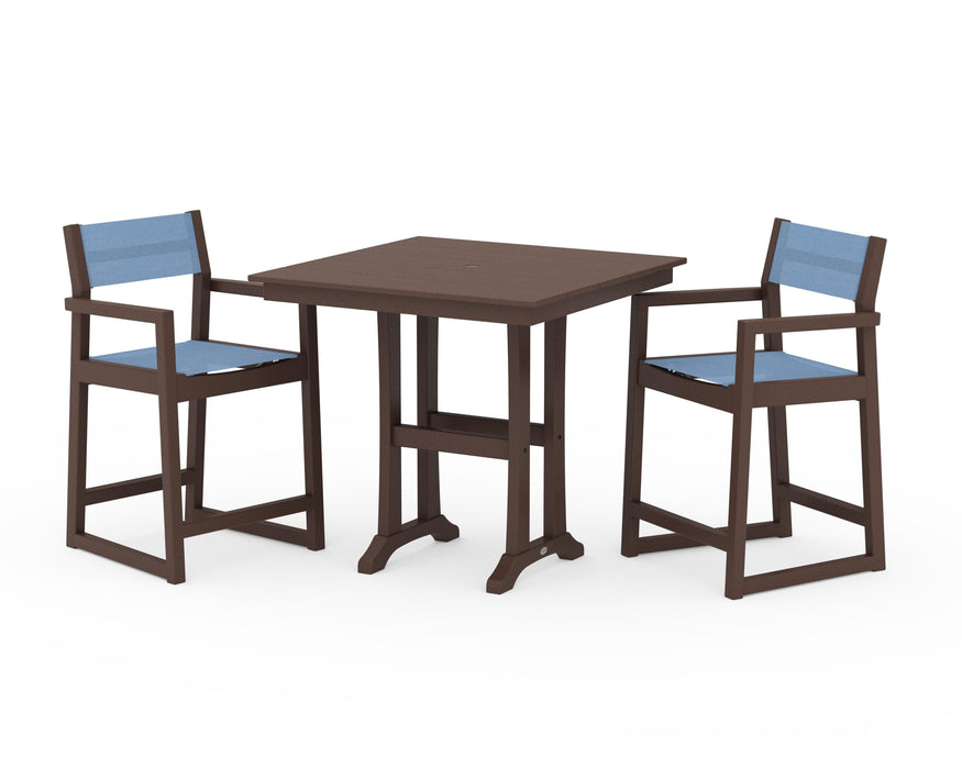 POLYWOOD® EDGE Sling Arm Chair 3-Piece Farmhouse Counter Set with Trestle Legs