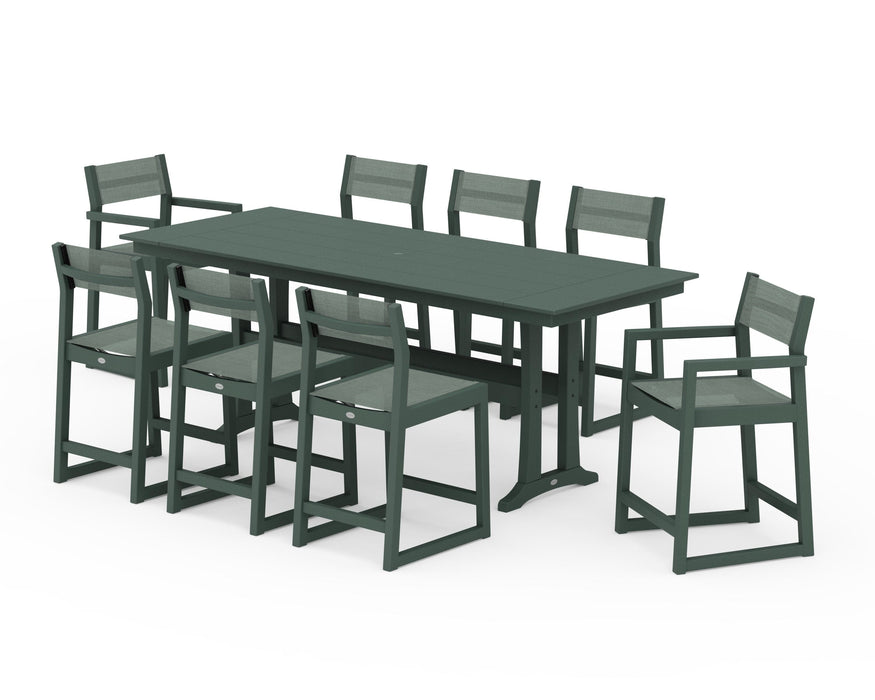 POLYWOOD® EDGE Sling 9-Piece Farmhouse Counter Set with Trestle Legs