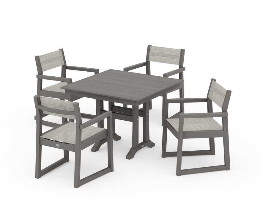 POLYWOOD® EDGE Sling 5-Piece Farmhouse Dining Set with Trestle Legs