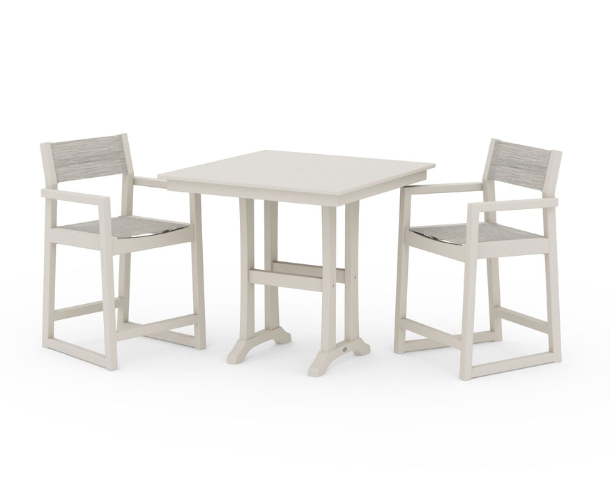 POLYWOOD® EDGE Sling Arm Chair 3-Piece Farmhouse Counter Set with Trestle Legs