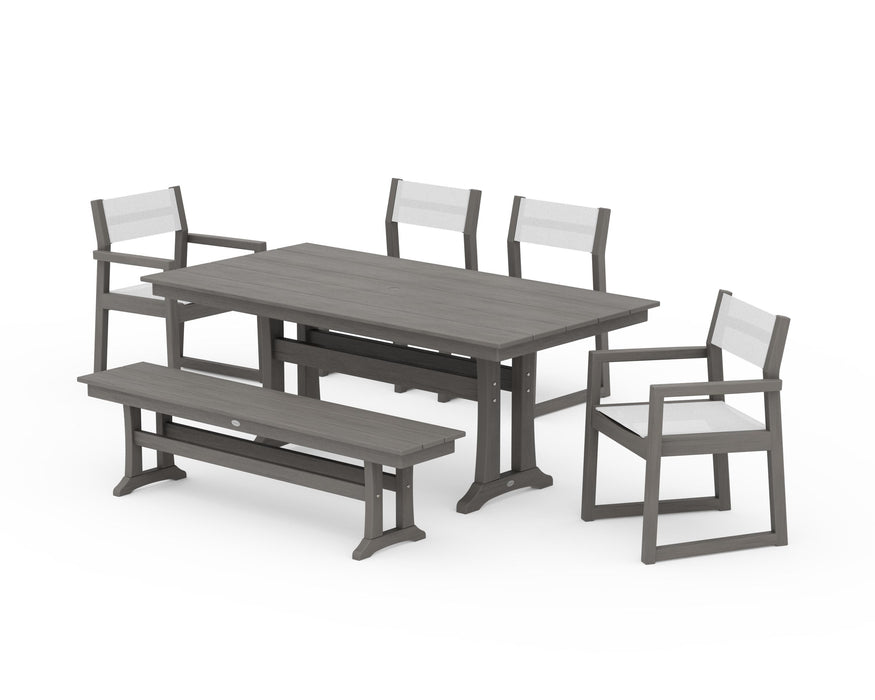 POLYWOOD® EDGE Sling 6-Piece Farmhouse Dining Set With Trestle Legs