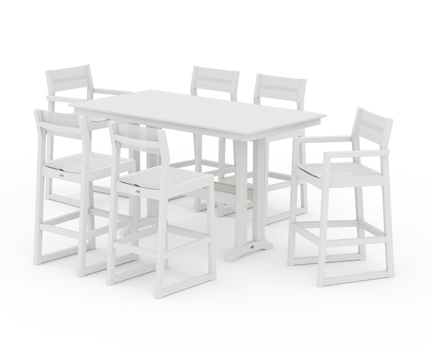 POLYWOOD® EDGE Sling 7-Piece Farmhouse Bar Set with Trestle Legs