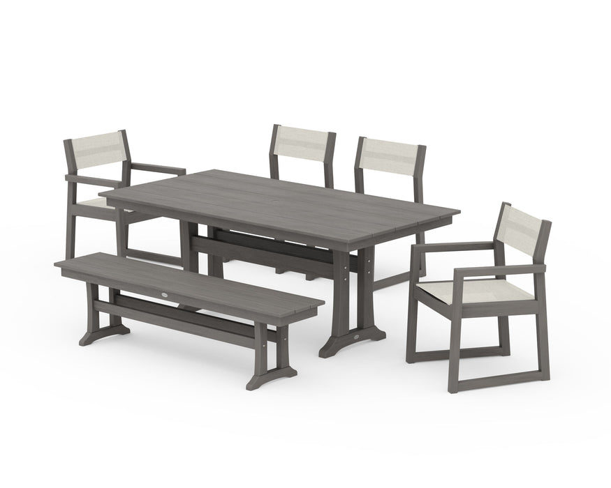 POLYWOOD® EDGE Sling 6-Piece Farmhouse Dining Set With Trestle Legs